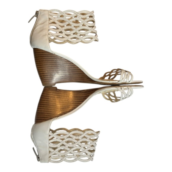 Enzo Angiolini White Leather Lattice Weave Wedge Heel Sandals Size 8 Ankle Strap - Picture 9 of 15